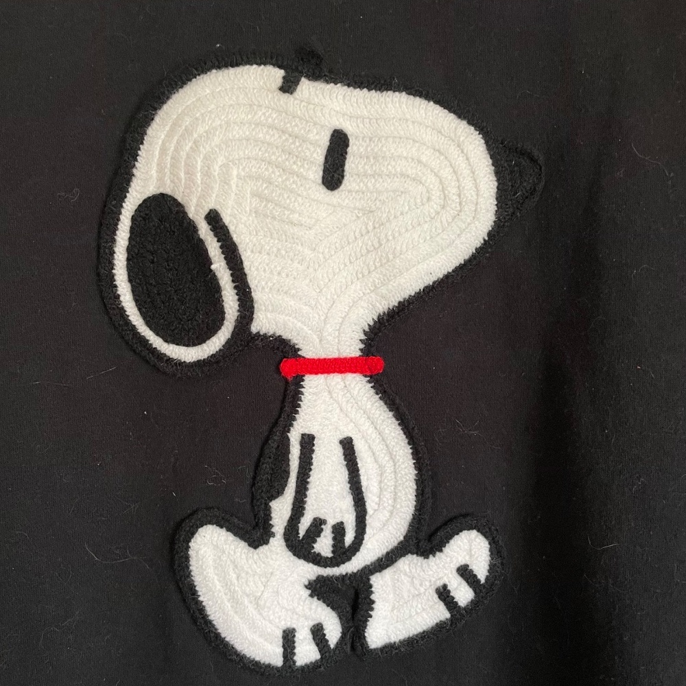 Snoopy Sweatshirt Hoodie Embroidered Black XL Comfy Casual Peanuts Pullover - Picture 2 of 6